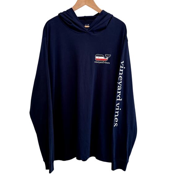 NWT Vineyard Vines Mens XL Navy Hoodie Tee American Flag Coastal Preppy Classic - Picture 2 of 8